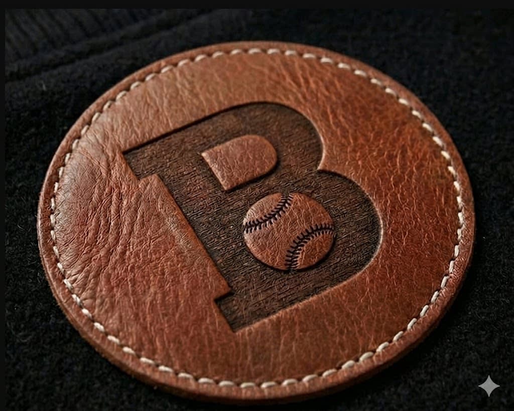 Leather patch stitched on jacket