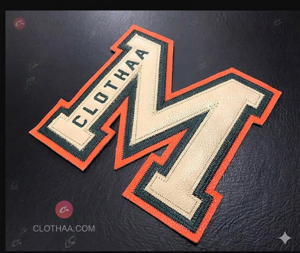 Leather letter patch on varsity jacket