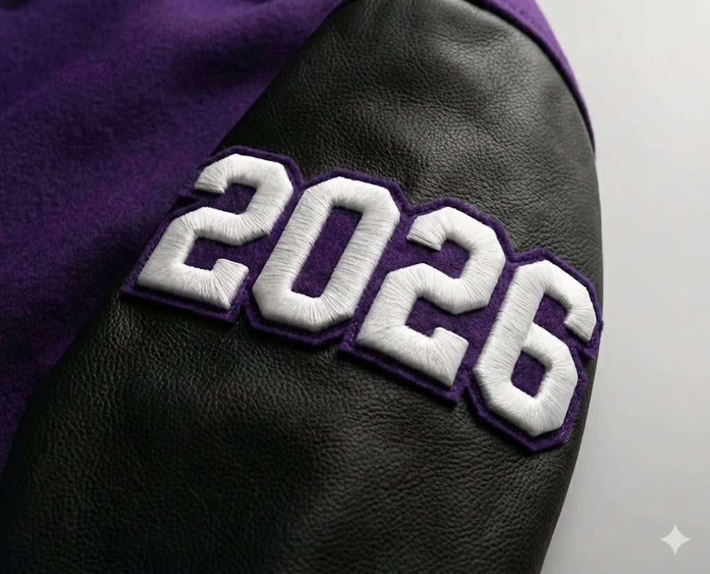 Raised year embroidery on sleeve
