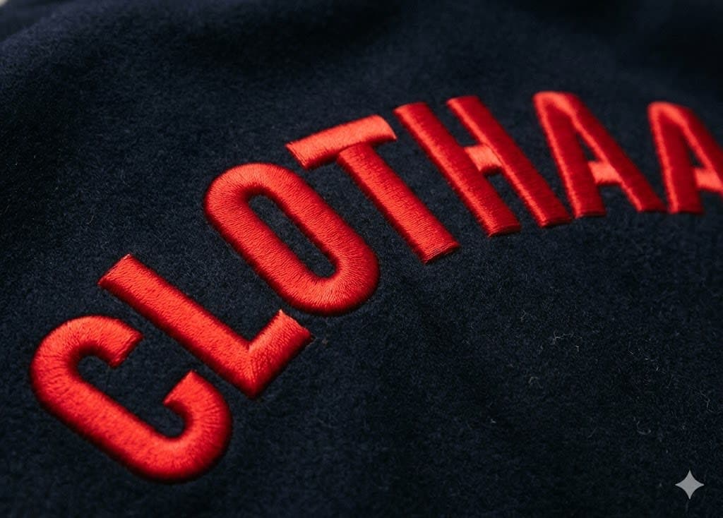 Puff embroidery raised text on jacket back